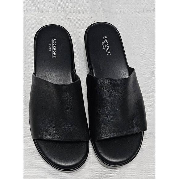 Rockport 100255 Slide Sandals Black Leather Upper Minimalist CJ0767 Womens 8.5 - Picture 1 of 14